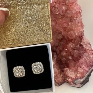 NATURAL DIAMOND 💎 STUD EARRINGS . 14kt W/G SQUARE DESIGN 1.16 cts 🎁 SI2 g-h